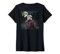 Womens Bald Eagle Under The Full Moon - Nocturnal Wildlife Portrait V-Neck T-Shirt