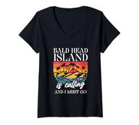 Womens Bald Head Island Is Calling And I Must Go Funny Quote V-Neck T-Shirt