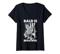 Womens Bald Is Beautiful 4th Of July Bald Eagle Independence Day V-Neck T-Shirt