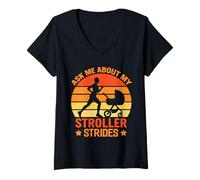 Womens Bald Papa ASK ME ABOUT STROLLER STRIBES Funny Paternity V-Neck T-Shirt
