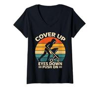 Womens Bald Papa COVER UP EYES DOWN PUSH ON Funny Paternity V-Neck T-Shirt