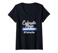 Women's Baleada Honduran Flag Catracho Calmate Maje HondureÑo Camisa V-Neck T-Shirt