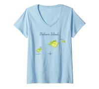 Women's Balearic Islands Map Mallorca Ibiza Menorca Travel V-Neck T-Shirt