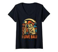 Womens Bali Indonesia I Love Bali Vintage Womans Surfs Up V-Neck T-Shirt