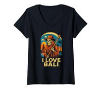 Womens Bali Indonesia I Love Bali Vintage Womans Surfs Up V-Neck T-Shirt