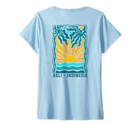 Women's Bali Indonesia Retro Groovy Sunset Palm Tree Beach Graphic V-Neck T-Shirt