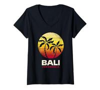 Women's Bali Indonesia Retro Sunset Design V-Neck T-Shirt
