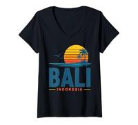 Women's Bali Indonesia Retro Sunset Vacation V-Neck T-Shirt