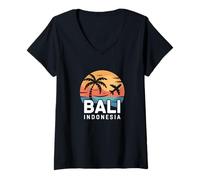 Women's Bali Indonesia Sunset Beach Plane Travel V-Neck T-Shirt