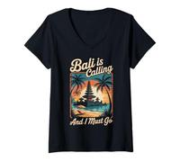 Womens Bali Is Calling Balinese Temples Indonesian Bali Indonesia V-Neck T-Shirt