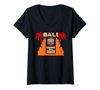 Womens Bali Island of Thousand Temples Barong Mask Gate Souvenir V-Neck T-Shirt