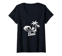 Women's Bali Surfing Sunset Illustration V-Neck T-Shirt