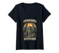 Women's Bali Traveling Stray Dog Supervisor V-Neck T-Shirt