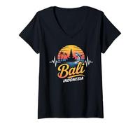 Womens Balinese Temples Indonesian Heartbeat Bali Indonesia V-Neck T-Shirt