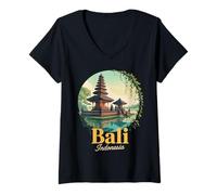 Womens Balinese Temples Indonesian Temple Bali Indonesia V-Neck T-Shirt
