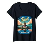 Womens Balinese Temples Indonesian Temple Bali Indonesia V-Neck T-Shirt