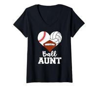 Womens Ball Aunt Baseball Volleyball Football Funny Sport Aunt V-Neck T-Shirt