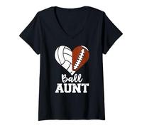 Womens Ball Aunt Heart Funny Football Volleyball Aunt V-Neck T-Shirt