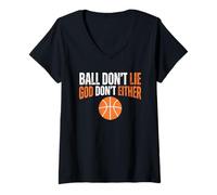 Women's Ball Dont Lie God Dont Either Christian Basketball V-Neck T-Shirt