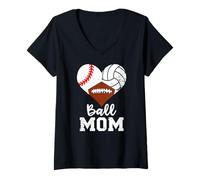 Womens Ball Mom Funny Baseball Football Volleyball Mom V-Neck T-Shirt