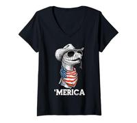 Women's Ball Python Snake American Flag Bandana Cowboy Hat Country V-Neck T-Shirt