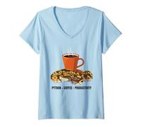 Womens Ball Python Snake Coffee Productivity Herpetology V-Neck T-Shirt