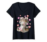Women's Ball Python Snake Valentine's Day Heart Sunglasses V-Neck T-Shirt