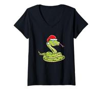 Women's Ball Python with Christmas Hat Python Owner Gift V-Neck T-Shirt
