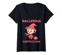 Womens Ballerina Cappuccino Italian Brainrot Meme Witch Kids Girls V-Neck T-Shirt