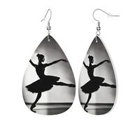 Womens Ballerina Dance Print Leather Earrings Teardrop Dangle Earrings Jewelry Outfits Accessories