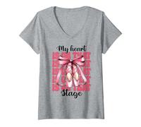Womens Ballerina Girl Mom Ballet Dance My Heart Is On That Stage V-Neck T-Shirt