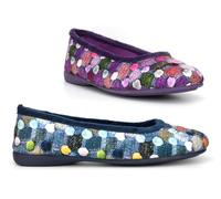 Womens Ballerina Slippers Ladies Ballet Slippers Comfy Memory Foam Slipper Slip On Carpet Slipper Plush Lining Rubber Sole Sizes 3-8 Blue/Purple 4 UK