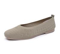 Women's Ballerinas Comfortable Knitted Breathable Mesh Shoes Comfort Chic Flat Slip On Square Toe Closed Low Collar Soft Sole Clean Line for City Office Leisure, 01 Green, 8 UK