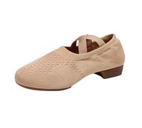 Women's Ballerinas Comfortable Slip On Ballerina Shoes Non-Slip Block Heel Knitted Summer Shoes Traditional Shoes Summer Elegant Dirndl Shoes Soft Sporty Dance Shoes, khaki, 42 EU