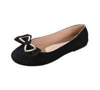 Women's Ballerinas Elegant Slippers Comfortable Flat Shoes Round Toe Soft Loafer Summer Shoes Non-Slip Bridal Shoes Closed Sandals with Bow Metallic Low Shoes, Style O02 Black, 4.5 UK
