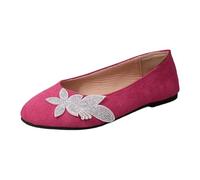 Women's Ballerinas Elegant Slippers Comfortable Flat Shoes Soft Dance Shoes Glitter Loafer Non-Slip Bridal Shoes Closed Low Shoes with Rhinestone Flowers Summer Shoes, Style V05 Hot Pink, 8.5 UK