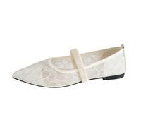 Women's Ballerinas Lace Mesh Breathable Babies Women's Comfortable Pointed Toe Shoes Comfort Chic Flat Strap On The Neckline Low Collar Lightweight Upper Romantic Style For Everyday, 01 White, 8 UK