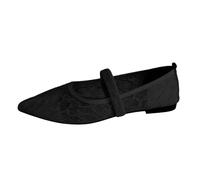Women's Ballerinas Lace Mesh Breathable Babies Women's Comfortable Pointed Toe Shoes Comfort Chic Flat Strap On The Neckline Low Collar Lightweight Upper Romantic Style For Everyday, 01 Black, 6 UK
