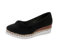 Women's Ballerinas Leisure Slip On Slip On Suede Upper Bow Open Collar Thick Sole Wedges Plain Line Style Chic and Elegant Casual Everyday, 01 Black, 6 UK