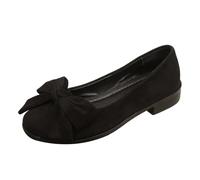 Women's Ballerinas Small Heel Large Bow on the Front, Women's Comfort Chic Slip On Textile Upper Round Toe Flat Sole Simple Style for City, Leisure, Daily Use, 01 Black, 8 UK