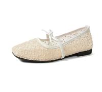 Women's Ballerinas Summer Flat - Mary Jane with Bow Slipper Elegant Comfortable Dress Shoes Closed Flat Shoes Slip On Balerina Shoes Lightweight Breathable Boat Shoes Party Slip-On Shoes, gold, 8 UK