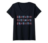 Womens Ballet And Music Harmony Dancer Silhouette Design V-Neck T-Shirt