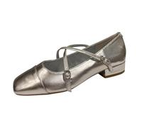 Womens Ballet Closs ary Jane Flat Toe Adjustable Buckle Strap Chunky Block Heels Synthetic Leather Doll Shoes Ballerina Pumps Dancing Heels Single Shoe for ractice Beginner (Silver, 5.5)