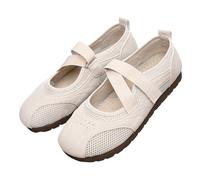 Womens Ballet Dancing Shoes Mesh Breathable Anti-Slip Mary Jane Shoes Summer Buckle Flat Casual Pumps Comfort Soft Fashion Holiday Shoe Footwear (Beige, 6)