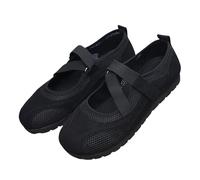 Womens Ballet Dancing Shoes Mesh Breathable Anti-Slip Mary Jane Shoes Summer Buckle Flat Casual Pumps Comfort Soft Fashion Holiday Shoe Footwear (Black, 5)