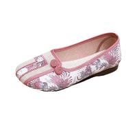 Womens Ballet Flat Embroidery Loafer Flower Print Round Toe Slip-On Shoes Orthopaedic Comfortable Memory oam occasin for ressy Wedding Comfy Elegant Vacation Beach rty (Red, 4.5)
