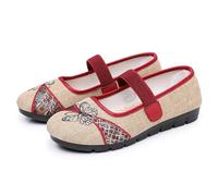 Women's Ballet Flat Shoes Comfortable Slip on Mary Jane Flats, Ladies Barefoot Knit Wide Toe Box Arch Support Flat Shoes with Strap for Casual Office Work Travel Walk Size 5.5 Red