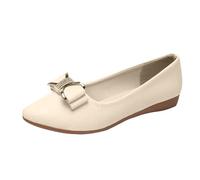Women's Ballet Flat Wide Width Bow Knot Soft Sole Single Shoes lip On Breathable Memory oam rthopedic Cushion rch Support Comfort Outdoor Shoes for ffice Evening Walking (Beige, 5.5)