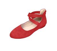 Women's Ballet Flats, Ballet Pumps Women Suede Low Wedge Sandals Round Toe Comfy Dolly Shoes Elastic Ankle Straps Ballet Lightweight Pump Shoes with Crossing Strap Solid Color Casual Shoe Red