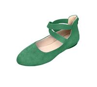 Women's Ballet Flats, Ballet Pumps Women Suede Low Wedge Sandals Round Toe Comfy Dolly Shoes Elastic Ankle Straps Ballet Lightweight Pump Shoes with Crossing Strap Solid Color Casual Shoe Green